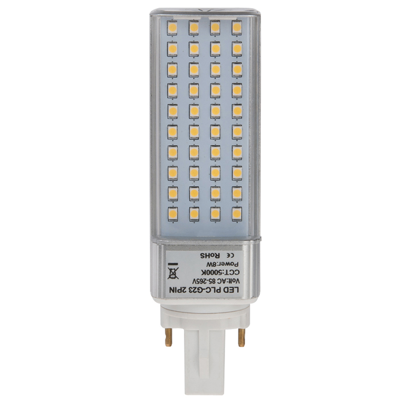PLC Lamp G23D 2-Pin LED Bulb, 8 Watts, 18W Equivalent, AC85-265V
